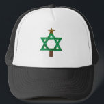 christmukkah christmas tree trucker hat<br><div class="desc">christmukkah, hanukkah, , "star of david", chanukka, christmukka chanukkah , "ugly christmas", hannukah, channukah, hanukka , "christmas tree", christmas, xmas, sequin, green gold, glitter, glittery, glittering white blank custom customize customized personalized funny jewish jew hebrew holidays</div>