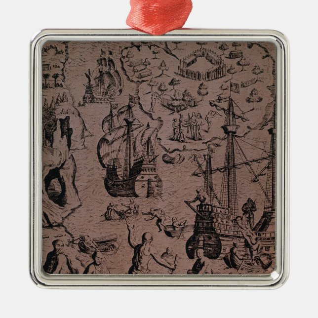 Christopher Colombus discovering the islands Metal Tree Decoration (Front)