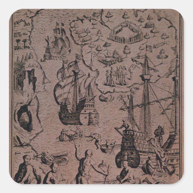 Christopher Colombus discovering the islands Square Sticker (Front)