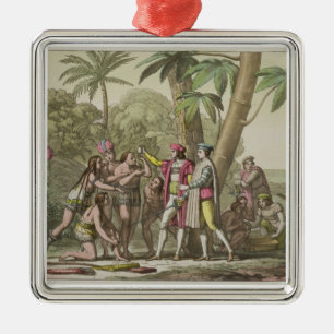 Christopher Columbus (1451-1506) with Native Ameri Metal Tree Decoration