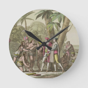Christopher Columbus (1451-1506) with Native Ameri Round Clock