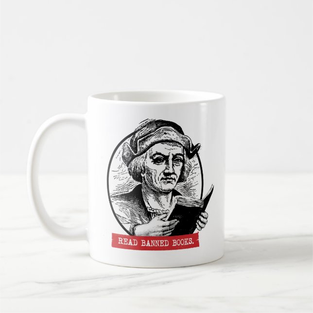 Christopher Columbus Reads Banned Books Coffee Mug (Left)