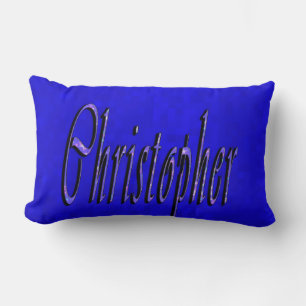 Christopher, Name, Logo, On Blue Mosaic, Lumbar Cushion