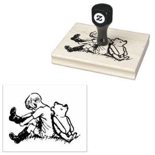 Christopher Robin putting on Boots with Pooh Rubber Stamp