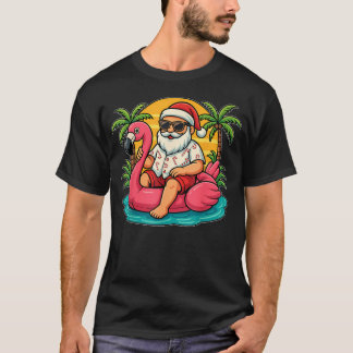 Chritmas In July Santa Flamingo T-Shirt