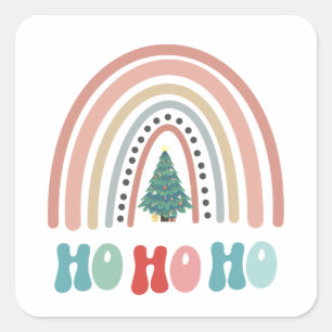 Chritmas rainbow tree with hohoho square sticker