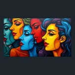 Chromatic Beauties-Vibrant Pop Art Women Portraits Poster<br><div class="desc">Mesmerising contemporary pop art masterpiece featuring four stunning women's portraits rendered in bold, chromatic colours that capture the essence of modern femininity. This original abstract artwork showcases a captivating blend of warm and cool tones - from deep turquoise and ocean blues to vibrant oranges, golden yellows, and rich reds. Each...</div>