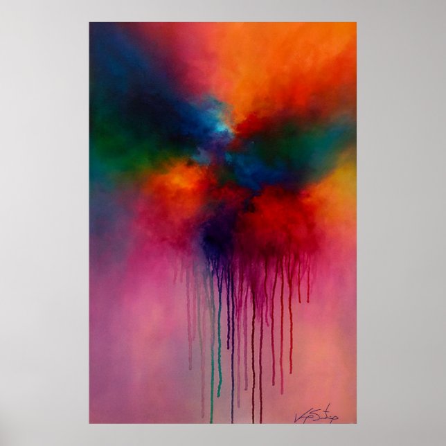 Chromatic Cascade - Abstract Drip Painting Poster (Front)
