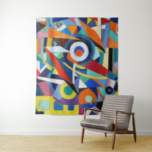 Chromatic Cubist Symphony Geometric Design Tapestry