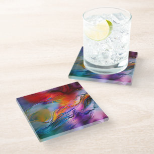 "Chromatic Currents" Contemporary Abstract Glass Coaster