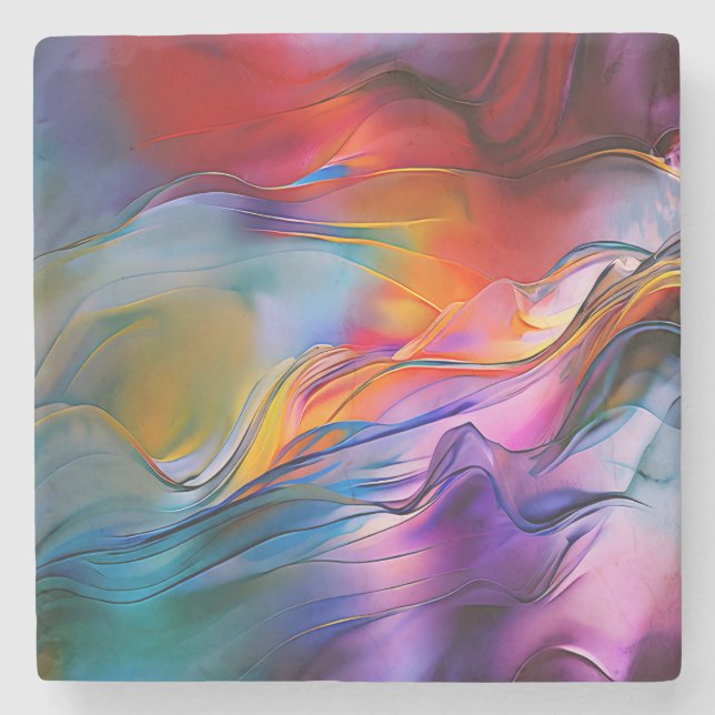 "Chromatic Currents" Contemporary Abstract  Stone Coaster (Front)