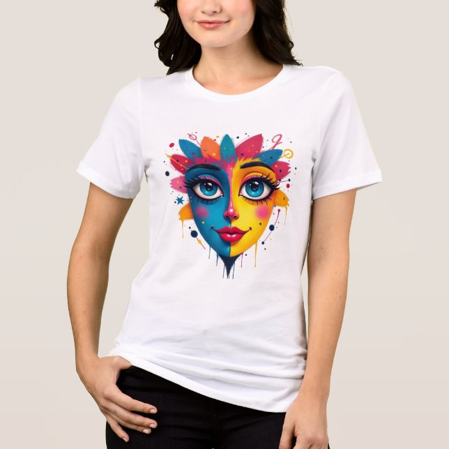 "Chromatic Dream" - Abstract Pop Art Portrait Tri-Blend Shirt (Front)