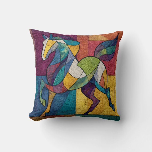 Chromatic Gallop – Abstract Horse in Motion Cushion (Front)