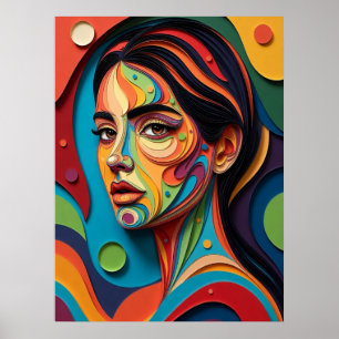 Chromatic Grace Modern Paper-Cut Portrait Poster