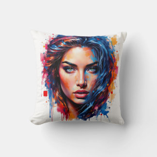 Chromatic Muse – Neon Splash Portrait Cushion