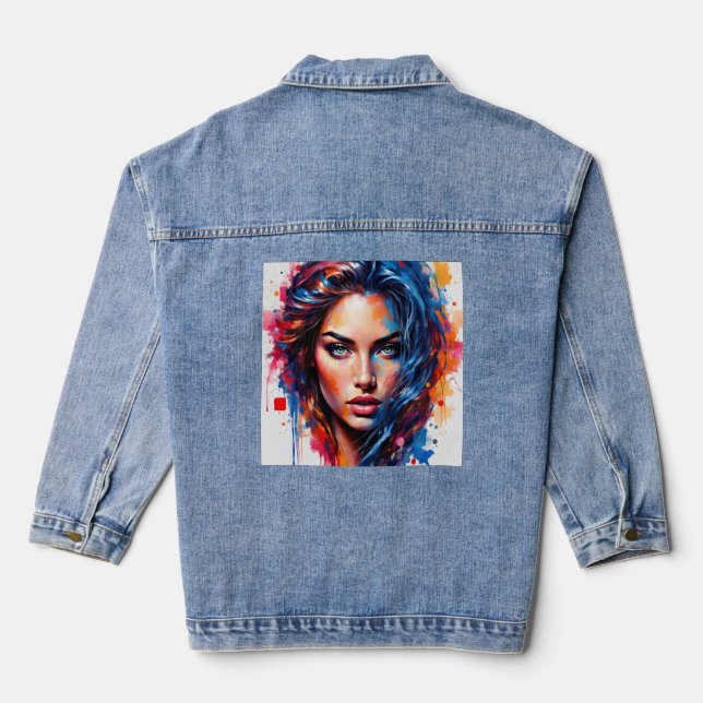 Chromatic Muse – Neon Splash Portrait Denim Jacket (Back)