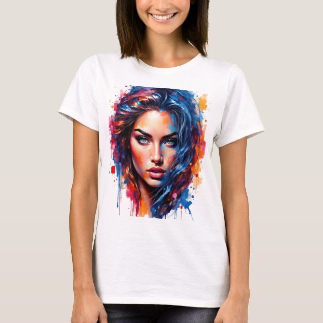 Chromatic Muse – Neon Splash Portrait T-Shirt (Front)