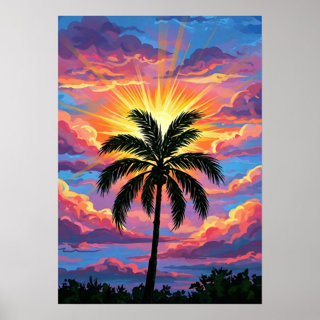Chromatic Palm Tree Sunset Poster (Front)