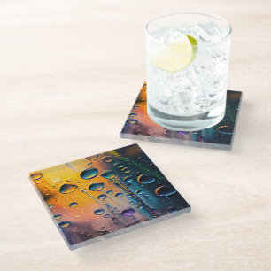 Chromatic Rain Colourful Background Glass Coaster