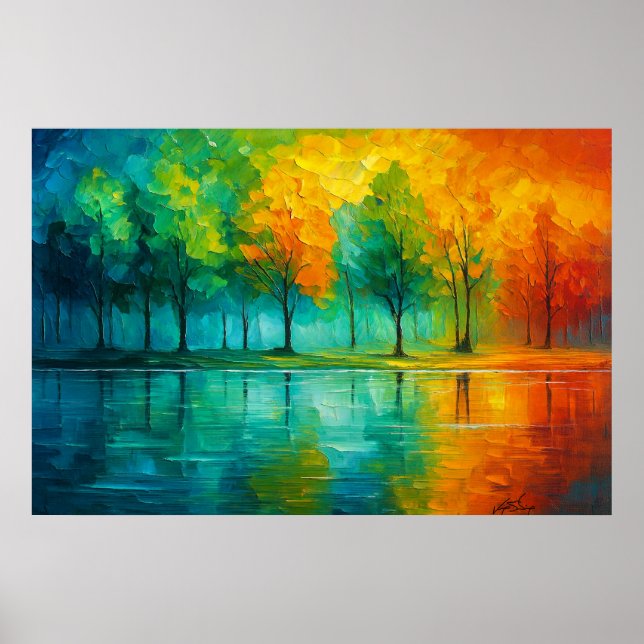 Chromatic Reflections - Rainbow Forest Over Water Poster (Front)