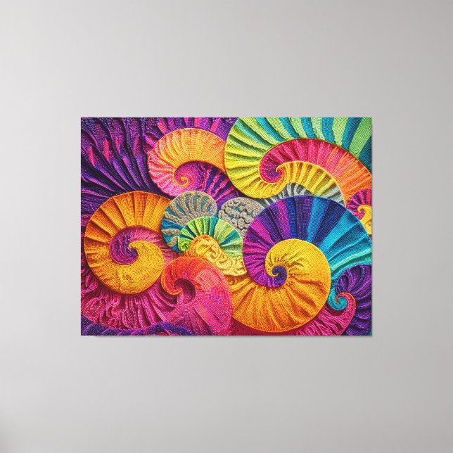 Chromatic Shells: Vibrant Spiral Mosaic Canvas Print (Front)