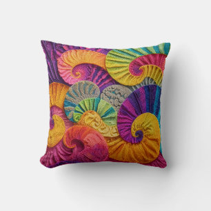 Chromatic Shells: Vibrant Spiral Mosaic Cushion