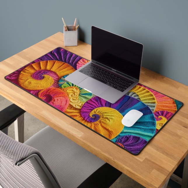 Chromatic Shells: Vibrant Spiral Mosaic Desk Mat (Office 2)