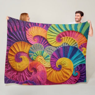 Chromatic Shells: Vibrant Spiral Mosaic Fleece Blanket