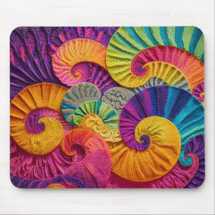 Chromatic Shells: Vibrant Spiral Mosaic Mouse Pad