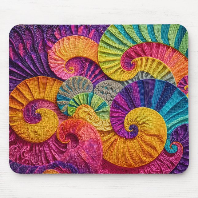 Chromatic Shells: Vibrant Spiral Mosaic Mouse Pad (Front)