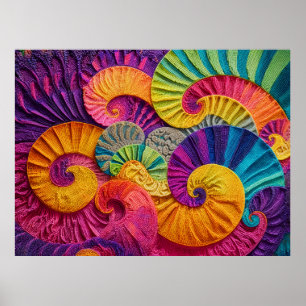 Chromatic Shells: Vibrant Spiral Mosaic Poster