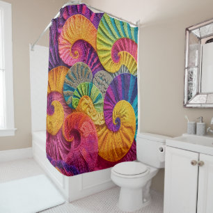 Chromatic Shells: Vibrant Spiral Mosaic Shower Curtain