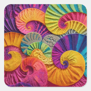 Chromatic Shells: Vibrant Spiral Mosaic Square Sticker