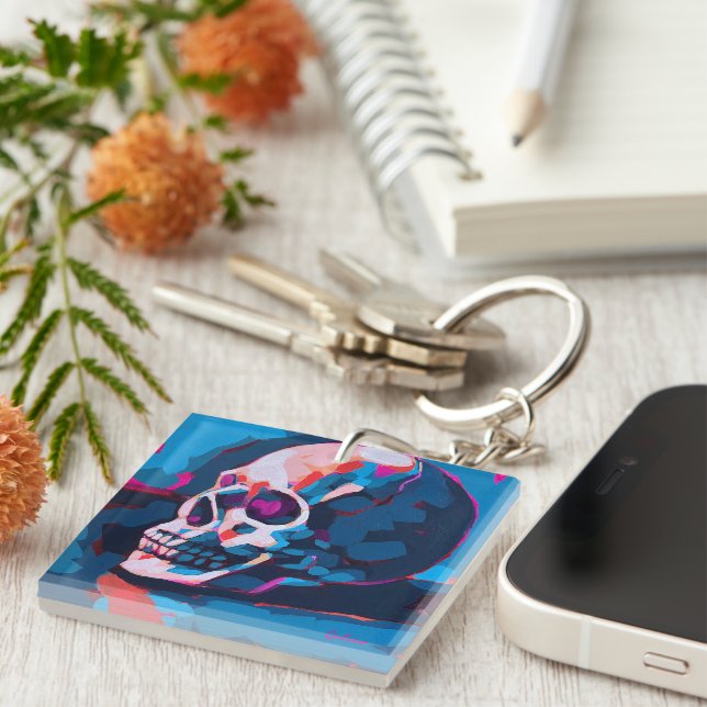 Chromatic Skull Painting Key Ring (Front Right)