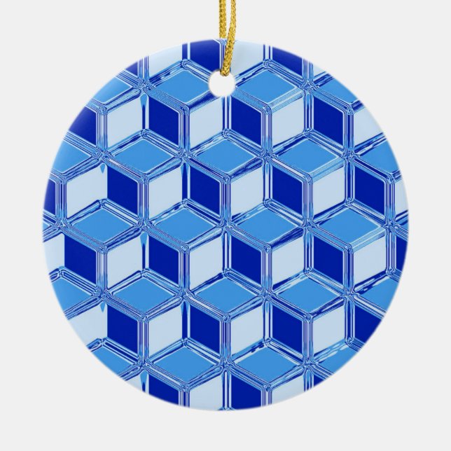 Chrome 3-d boxes - cobalt blue ceramic tree decoration (Front)