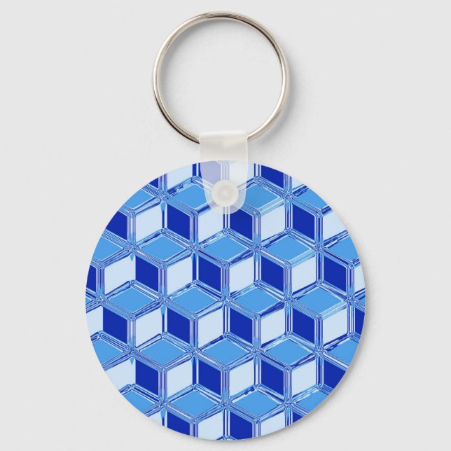Chrome 3-d boxes - cobalt blue key ring (Front)