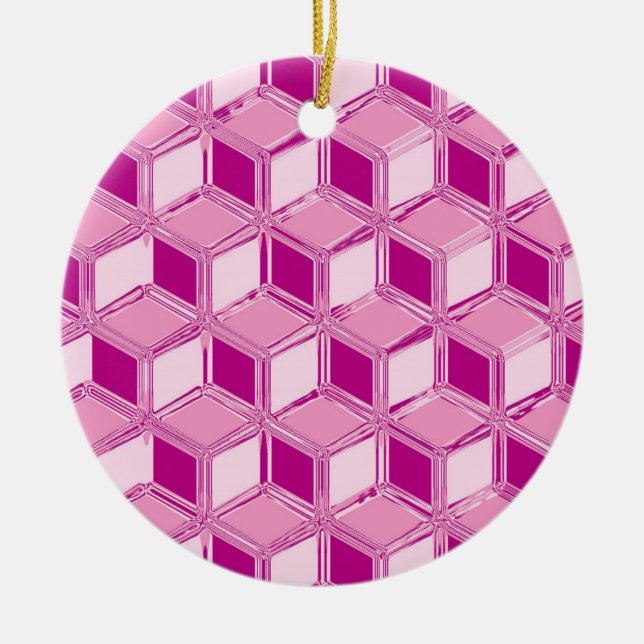Chrome 3-d boxes - fuchsia pink ceramic tree decoration (Front)