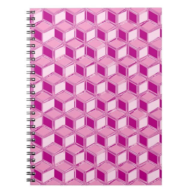 Chrome 3-d boxes - fuchsia pink spiral notebook (Front)