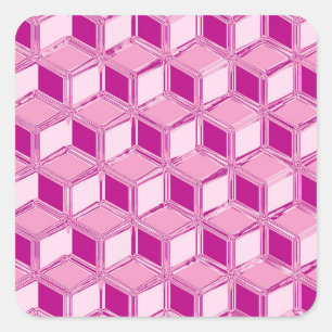 Chrome 3-d boxes - fuchsia pink square sticker