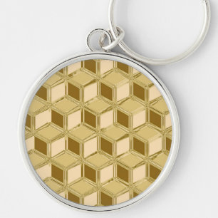 Chrome 3-d boxes - gold coloured key ring