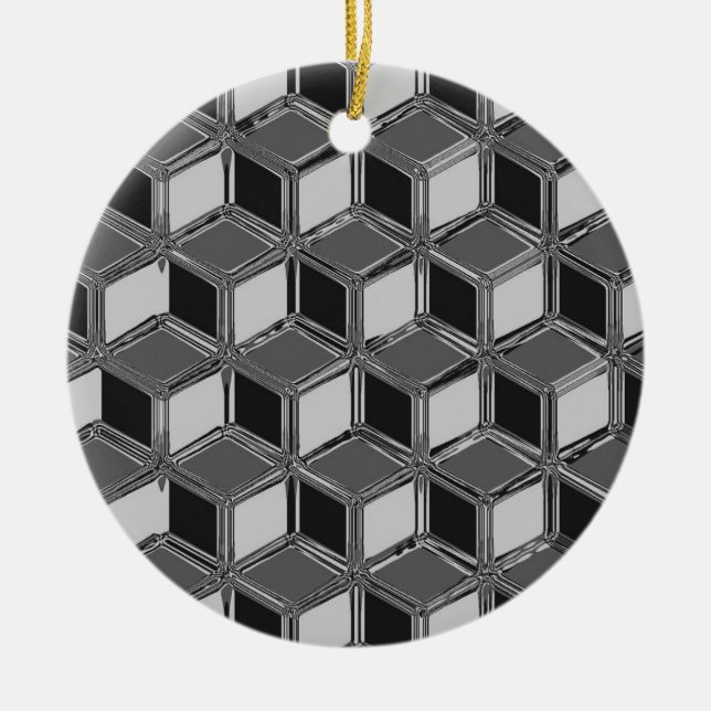 Chrome 3-d boxes - haematite grey ceramic tree decoration (Front)