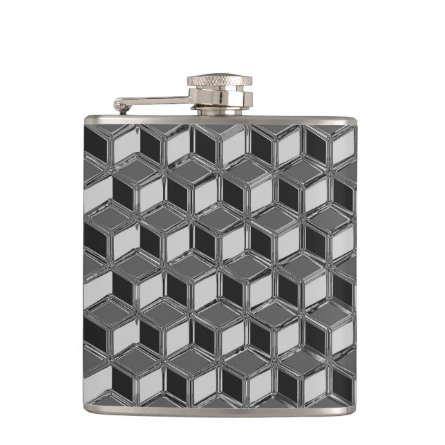 Chrome 3-d boxes - haematite grey hip flask (Front)