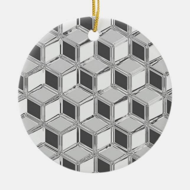 Chrome 3-d boxes - silver grey ceramic tree decoration (Front)