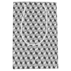 Chrome 3-d boxes - silver grey medium gift bag