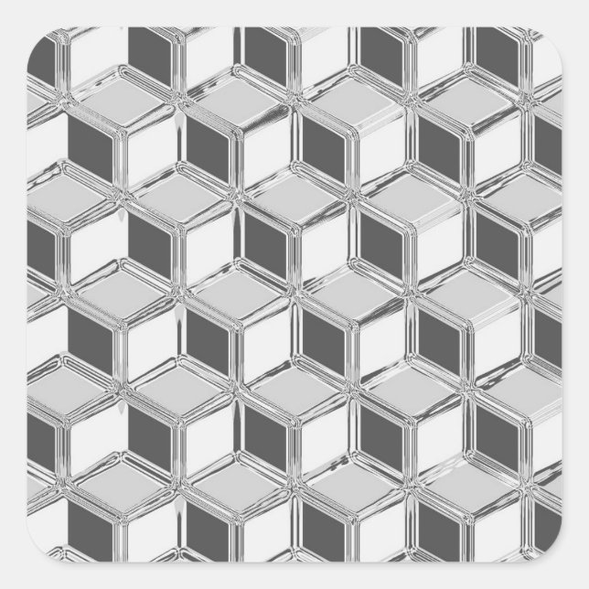 Chrome 3-d boxes - silver grey square sticker (Front)