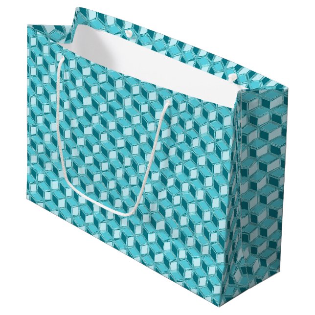 Chrome 3-d boxes - turquoise / aqua large gift bag (Front Angled)
