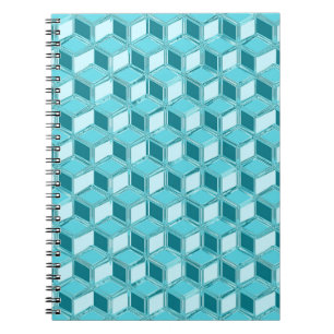 Chrome 3-d boxes - turquoise / aqua spiral notebook