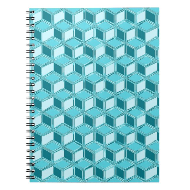 Chrome 3-d boxes - turquoise / aqua spiral notebook (Front)