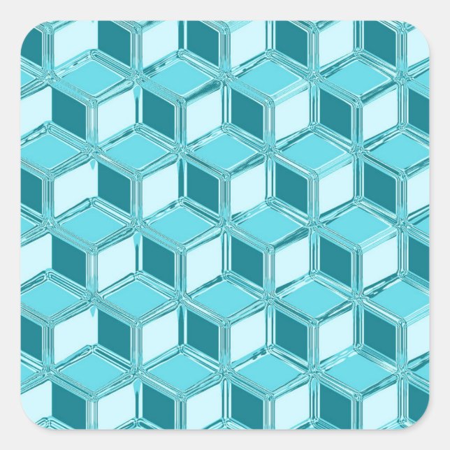 Chrome 3-d boxes - turquoise / aqua square sticker (Front)