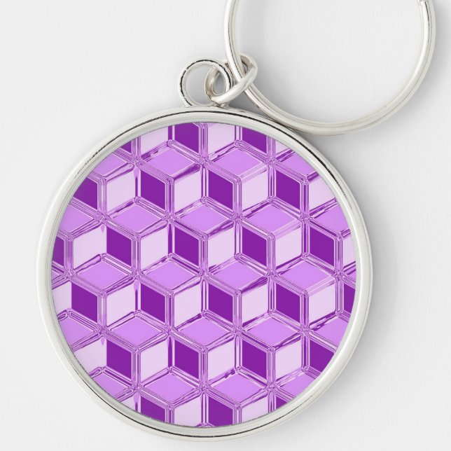 Chrome 3-d boxes - violet purple key ring (Front)